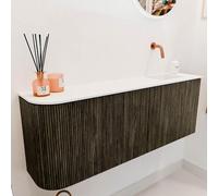 Mondiaz JOYA 111.6cm meuble de salle de bains - arrondi gauche couleur Shadow - Vasque FAYE position Droite Sans trou de robinet couleur Talc JY112LR2D0KShaTal