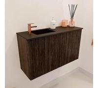 Mondiaz JOYA 70cm meuble de salle de bains - couleur Walnut - Vasque FAYE position Gauche 1 trou de robinet couleur Urban. JY70L2D1KWalUrb