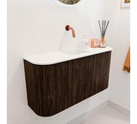 Mondiaz JOYA 83.2cm meuble de salle de bains - arrondi gauche et droite couleur Walnut - Vasque FAYE position Milieu Sans trou de robinet couleur Talc JY84LRM2D0KWalTal