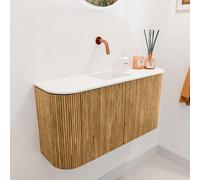 Mondiaz JOYA 83.2cm meuble de salle de bains - arrondis gauche et droite couleur Chêne - Vasque FAYE position Milieu Sans trou de robinet couleur Talc. JY84LRM2D0KOakTal