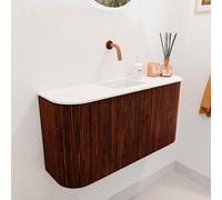 Mondiaz JOYA 83.2cm meuble de salle de bains - arrondis gauche et droite couleur Ruby - Vasque FAYE position Milieu Sans trou de robinet couleur Talc. JY84LRM2D0KRubTal