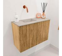 Mondiaz JOYA-DLUX 60cm meuble de salle de bains - couleur Chêne - Lavabo FAYE position Gauche Sans trou de robinet couleur Opalo. JYDLX60L2D0KOakOpa