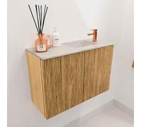 Mondiaz JOYA-DLUX 60cm meuble de salle de bains - couleur Oak - Vasque FAYE position Droite 1 trou de robinet couleur Ostra. JYDLX60R2D1KOakOst