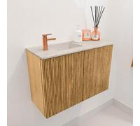 Mondiaz JOYA-DLUX 60cm meuble de toilette - couleur Chêne - Vasque FAYE position Gauche 1 trou de robinet couleur Ostra. JYDLX60L2D1KOakOst