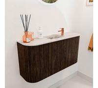 Mondiaz JOYA-DLUX 83.2cm meuble de salle de bains - arrondi gauche et droite couleur Noyer - Vasque FAYE position Milieu 1 trou de robinet couleur Nata. JYDLX84LRM2D1KWalNat