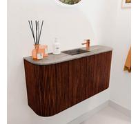 Mondiaz JOYA-DLUX 83.2cm meuble de salle de bains - arrondi gauche et droite couleur Ruby - Vasque FAYE position Milieu 1 trou de robinet couleur Oza. JYDLX84LRM2D1KRubOza