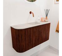 Mondiaz JOYA-DLUX 83.2cm meuble de salle de bains - arrondis gauche et droite couleur Ruby - Vasque FAYE position Milieu Sans trou de robinet couleur Ostra. JYDLX84LRM2D0KRubOst