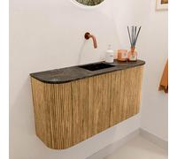 Mondiaz JOYA-DLUX 83.2cm meuble de salle de bains WC - arrondi gauche et droite couleur Chêne - Vasque FAYE position Milieu Sans trou de robinet couleur Lava. JYDLX84LRM2D0KOakLav