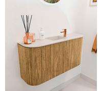 Mondiaz JOYA-DLUX 83.2cm meuble de toilette - arrondi gauche et droite couleur Chêne - Vasque FAYE position Milieu 1 trou de robinet couleur Meli. JYDLX84LRM2D1KOakMel