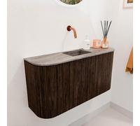 Mondiaz JOYA-DLUX 83.2cm meuble de toilette - arrondi gauche et droite couleur Walnut - Vasque FAYE position Milieu Sans trou de robinet couleur Oza JYDLX84LRM2D0KWalOza