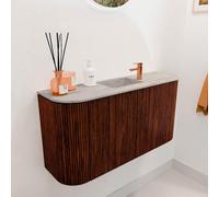 Mondiaz JOYA-DLUX 83.2cm meuble de toilette - arrondis gauche et droite couleur Ruby - Vasque FAYE position Milieu 1 trou de robinet couleur Glace. JYDLX84LRM2D1KRubGla