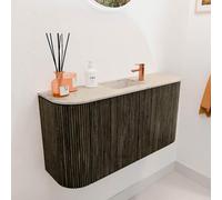 Mondiaz JOYA-DLUX 83.2cm meuble de toilette - arrondis gauche et droite couleur Shadow - Vasque FAYE position Milieu 1 trou de robinet couleur Frappe. JYDLX84LRM2D1KShaFra