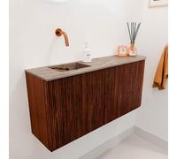 Mondiaz JOYA-DLUX 91.6cm meuble de salle de bains - arrondi droit couleur Ruby - Vasque FAYE position Gauche Sans trou de robinet couleur Arena. JYDLX92RL2D0KRubAre