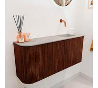 Mondiaz JOYA-DLUX 91.6cm meuble de salle de bains - arrondi gauche couleur Ruby - Vasque FAYE position Droite Sans trou de robinet couleur Glace. JYDLX92LR2D0KRubGla