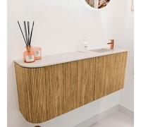 Mondiaz JOYA-DLUX Meuble de salle de bains 101.6cm - arrondi gauche couleur Chêne - Vasque FAYE position Droite 1 trou de robinet couleur Meli. JYDLX102LR2D1KOakMel