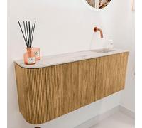 Mondiaz JOYA-DLUX Meuble de salle de bains 101.6cm - arrondi gauche couleur Chêne - Vasque FAYE position Droite Sans trou de robinet couleur Nata. JYDLX102LR2D0KOakNat