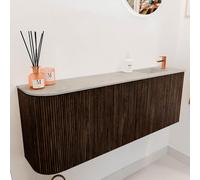 Mondiaz JOYA-DLUX Meuble de salle de bains 111.6cm - arrondi gauche couleur Walnut - Vasque FAYE position Droite 1 trou de robinet couleur Opalo. JYDLX112LR2D1KWalOpa