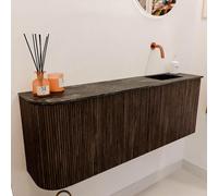 Mondiaz JOYA-DLUX Meuble de salle de bains 111.6cm - arrondi gauche couleur Walnut - Vasque FAYE position Droite Sans trou de robinet couleur Lava JYDLX112LR2D0KWalLav