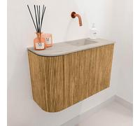 Mondiaz JOYA-DLUX Meuble de salle de bains 61,6cm - arrondi gauche couleur Chêne - Vasque FAYE position Droite Sans trou de robinet couleur Opalo JYDLX62LR1D0KOakOpa