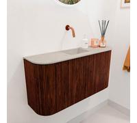 Mondiaz JOYA-DLUX Meuble de salle de bains 83,2cm - arrondi gauche et droite couleur Ruby - Vasque FAYE position Milieu Sans trou de robinet couleur Opalo JYDLX84LRM2D0KRubOpa