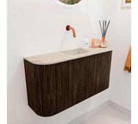 Mondiaz JOYA-DLUX Meuble de salle de bains - 83,2cm - arrondis gauche et droite couleur Noyer - Vasque FAYE position Milieu Sans trou de robinet couleur Frappe JYDLX84LRM2D0KWalFra