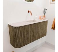 Mondiaz JOYA-DLUX Meuble de salle de bains 93.2cm - arrondis gauche et droite couleur Dusk - Vasque FAYE position Milieu Sans trou de robinet couleur Meli JYDLX94LRM2D0KDusMel