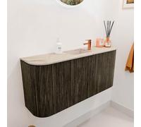 Mondiaz JOYA-DLUX Meuble de salle de bains 93,2cm - arrondis gauche et droite couleur Shadow - Vasque FAYE position Milieu 1 trou de robinet couleur Frappe JYDLX94LRM2D1KShaFra