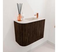 Mondiaz JOYA-DLUX Meuble de toilette 51,6cm - arrondi gauche couleur Noyer - Vasque FAYE position Droite 1 trou de robinet couleur Meli. JYDLX52LR1D1KWalMel