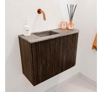 Mondiaz JOYA-DLUX Meuble de toilette 61,6 cm - arrondi droit couleur Noyer - Vasque FAYE position Gauche Sans trou de robinet couleur Oza JYDLX62RL1D0KWalOza