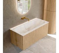 MONDIAZ KURVE-DLUX 100cm Meuble salle de bain - couleur Oak - 1 tiroir - vasque BIG MEDIUM centre - sans trou de robinet - couleur Frappe KRVBGM1001L0D0KM-Oak/Fra