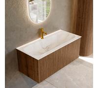 MONDIAZ KURVE-DLUX 100cm Meuble salle de bain - couleur Walnut - 1 tiroir - vasque BIG MEDIUM centre - 1 trou de robinet - couleur Frappe KRVBGM1001L0D1KM-Wal/Fra