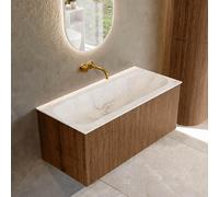MONDIAZ KURVE-DLUX 100cm Meuble salle de bain - couleur Walnut - 1 tiroir - vasque BIG MEDIUM centre - sans trou de robinet - couleur Frappe KRVBGM1001L0D0KM-Wal/Fra