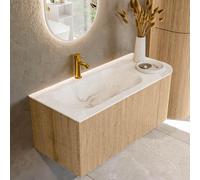 MONDIAZ KURVE-DLUX 105cm Meuble salle de bain avec module 25 D - couleur Oak - 1 tiroir - 1 porte - vasque BIG SMALL gauche - 1 trou de robinet - couleur Frappe KRVBGS105R1L1D1KL-Oak/Fra