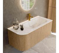 MONDIAZ KURVE-DLUX 105cm Meuble salle de bain avec module 25 G - couleur Oak - 1 tiroir - 1 porte - vasque BIG SMALL droite - 1 trou de robinet - couleur Frappe KRVBGS105L1L1D1KR-Oak/Fra