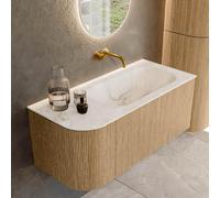 MONDIAZ KURVE-DLUX 105cm Meuble salle de bain avec module 25 G - couleur Oak - 1 tiroir - 1 porte - vasque BIG SMALL droite - sans trou de robinet - couleur Frappe KRVBGS105L1L1D0KR-Oak/Fra