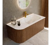 MONDIAZ KURVE-DLUX 105cm Meuble salle de bain avec module 25 G - couleur Walnut - 1 tiroir - 1 porte - vasque BIG SMALL droite - 1 trou de robinet - couleur Frappe KRVBGS105L1L1D1KR-Wal/Fra