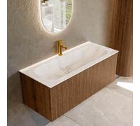 MONDIAZ KURVE-DLUX 110cm Meuble salle de bain - couleur Walnut - 1 tiroir - vasque BIG MEDIUM centre - 1 trou de robinet - couleur Frappe KRVBGM1101L0D1KM-Wal/Fra
