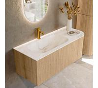 MONDIAZ KURVE-DLUX 115cm Meuble salle de bain avec module 25 D - couleur Oak - 1 tiroir - 1 porte - vasque BIG SMALL gauche - 1 trou de robinet - couleur Frappe KRVBGS115R1L1D1KL-Oak/Fra