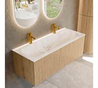 MONDIAZ KURVE-DLUX 120cm Meuble salle de bain - couleur Oak - 1 tiroir - vasque BIG LARGE centre - 2 trous de robinet - couleur Frappe KRVBGL1201L0D2KM-Oak/Fra