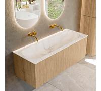 MONDIAZ KURVE-DLUX 120cm Meuble salle de bain - couleur Oak - 1 tiroir - vasque BIG LARGE centre - sans trou de robinet - couleur Frappe KRVBGL1201L0D0KM-Oak/Fra