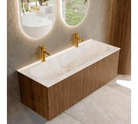 MONDIAZ KURVE-DLUX 120cm Meuble salle de bain - couleur Walnut - 1 tiroir - vasque BIG LARGE centre - 2 trous de robinet - couleur Frappe KRVBGL1201L0D2KM-Wal/Fra