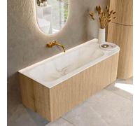 MONDIAZ KURVE-DLUX 125cm Meuble salle de bain avec module 25 D - couleur Oak - 1 tiroir - 1 porte - vasque BIG MEDIUM gauche - sans trou de robinet - couleur Frappe KRVBGM125R1L1D0KL-Oak/Fra