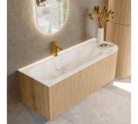 MONDIAZ KURVE-DLUX 125cm Meuble salle de bain avec module 25 D - couleur Oak - 1 tiroir - 1 porte - vasque BIG MEDIUM gauche - 1 trou de robinet - couleur Frappe KRVBGM125R1L1D1KL-Oak/Fra
