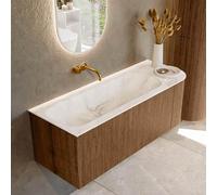 MONDIAZ KURVE-DLUX 125cm Meuble salle de bain avec module 25 D - couleur Walnut - 1 tiroir - 1 porte - vasque BIG MEDIUM gauche - sans trou de robinet - couleur Frappe KRVBGM125R1L1D0KL-Wal/Fra
