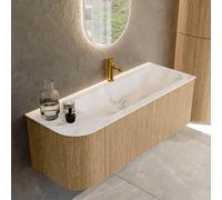 MONDIAZ KURVE-DLUX 125cm Meuble salle de bain avec module 25 G - couleur Oak - 1 tiroir - 1 porte - vasque BIG MEDIUM droite - 1 trou de robinet - couleur Frappe KRVBGM125L1L1D1KR-Oak/Fra