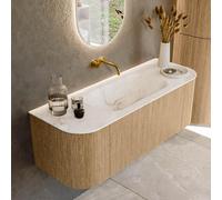 MONDIAZ KURVE-DLUX 130cm Meuble salle de bain avec module 25 G et D - couleur Oak - 1 tiroir - 2 portes - vasque BIG SMALL centre - sans trou de robinet - couleur Frappe KRVBGS130L+R1L2D0KM-Oak/Fra