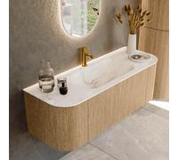 MONDIAZ KURVE-DLUX 130cm Meuble salle de bain avec module 25 G et D - couleur Oak - 1 tiroir - 2 portes - vasque BIG SMALL centre - 1 trou de robinet - couleur Frappe KRVBGS130L+R1L2D1KM-Oak/Fra