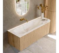 MONDIAZ KURVE-DLUX 135cm Meuble salle de bain avec module 25 D - couleur Oak - 1 tiroir - 1 porte - vasque BIG MEDIUM gauche - sans trou de robinet - couleur Frappe KRVBGM135R1L1D0KL-Oak/Fra