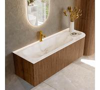 MONDIAZ KURVE-DLUX 135cm Meuble salle de bain avec module 25 D - couleur Walnut - 1 tiroir - 1 porte - vasque BIG MEDIUM gauche - 1 trou de robinet - couleur Frappe KRVBGM135R1L1D1KL-Wal/Fra