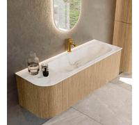 MONDIAZ KURVE-DLUX 135cm Meuble salle de bain avec module 25 G - couleur Oak - 1 tiroir - 1 porte - vasque BIG MEDIUM droite - 1 trou de robinet - couleur Frappe KRVBGM135L1L1D1KR-Oak/Fra